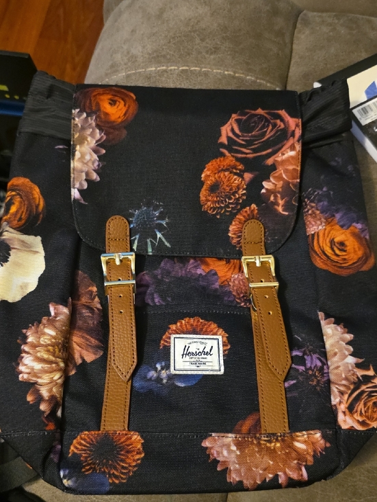 Herschel Supply Co. Handbags - Herschel Floral Black Backpack with Brown Straps